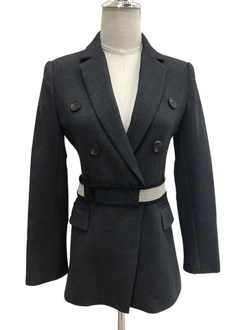 2022 Summer Autumn New Pattern Coat Notched Button Full Sleeve Belt Tunic Empire Waist Ladies Fashion Blazer BC084