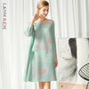 LANMREM 2022 Autumn Buttefly Diamond Patchwork Mesh Dress Female Pleated Loose Design Dresses Women Clothes 2W1948