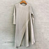 LANMREM 2022 Autumn Pleated Dress Women Irregular Round Neck All-match Dresses Female 2W897