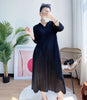 LANMREM 2022 Autumn Pleated Three-quarter Sleeve Long-sleeved Black Dress Loose All-match Solid Color Cloth For Women 2A2566