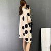 LANMREM 2022 Autumn Pleated Wave Point Dress Female Loose Three Quarter Sleeve Single Breasted Dresses Women 2W2089