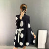LANMREM 2022 Autumn Pleated Wave Point Dress Female Loose Three Quarter Sleeve Single Breasted Dresses Women 2W2089