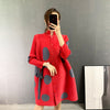 LANMREM 2022 Autumn Pleated Wave Point Dress Female Loose Three Quarter Sleeve Single Breasted Dresses Women 2W2089