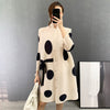 LANMREM 2022 Autumn Pleated Wave Point Dress Female Loose Three Quarter Sleeve Single Breasted Dresses Women 2W2089