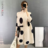 LANMREM 2022 Autumn Pleated Wave Point Dress Female Loose Three Quarter Sleeve Single Breasted Dresses Women 2W2089
