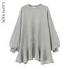LANMREM 2022 Autumn Winter Casual Women Short Dress Solid Color Wild Loose  Ruffled Dress TC109