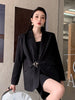 LANMREM 2022 Autumn Winter Iron Button Suit Coat Women Long Sleeve Loose Black Temperament Blazer Female 2W1020