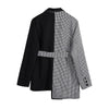 LANMREM 2022 Autumn Winter Irregular Blazer With Belt Female Plaid Patchwork Single Breasted Suit Coat Women 2W1682