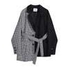 LANMREM 2022 Autumn Winter Irregular Blazer With Belt Female Plaid Patchwork Single Breasted Suit Coat Women 2W1682