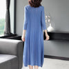 LANMREM 2022 s Women's Pullover Loose Pleated Dress V- Neck Mid-calf Three Quarter Sleeve Autumn 2T1425