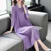 LANMREM 2022 s Women's Pullover Loose Pleated Dress V- Neck Mid-calf Three Quarter Sleeve Autumn 2T1425