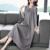 LANMREM 2022 s Women's Pullover Loose Pleated Dress V- Neck Mid-calf Three Quarter Sleeve Autumn 2T1425