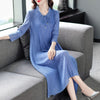 LANMREM 2022 s Women's Pullover Loose Pleated Dress V- Neck Mid-calf Three Quarter Sleeve Autumn 2T1425