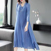 LANMREM 2022 s Women's Pullover Loose Pleated Dress V- Neck Mid-calf Three Quarter Sleeve Autumn 2T1425