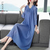 LANMREM 2022 s Women's Pullover Loose Pleated Dress V- Neck Mid-calf Three Quarter Sleeve Autumn 2T1425