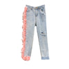 LANMREM 2022 Women High Waist Broken Tassels Fur Patchwork Washted Jeans Female Pants WH61705L High Street