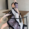 LANMREM 2022 autumn  Dress Women Long Sleeve  Patchwork Printed Flower Dresses Ladies Party Clothes 2A3301