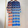 LANMREM 2022 Spring Autumn Pleated Printed Dress Female Three Quarter Sleeve Loose Round Neck Dresses Women's 2W2121
