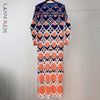 LANMREM 2022 Spring Autumn Pleated Printed Dress Female Three Quarter Sleeve Loose Round Neck Dresses Women's 2W2121