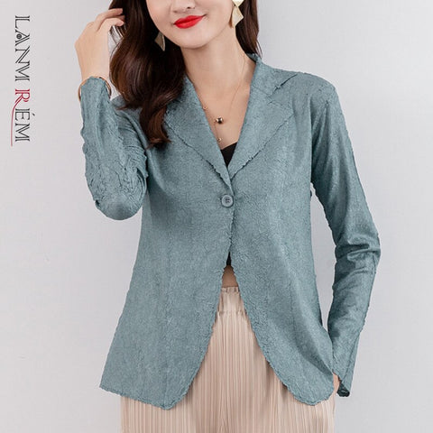 LANMREM 2022 Solid Color Long Sleeve Button Blazers Korea Style All-match Casual Office Lady Spring Female 2T1417