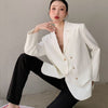 LANMREM 2023 Women Autumn Double Breasted Patchwork Fake Two Piece Notched Solid Color Ladies Blazer 2J269
