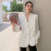 LANMREM 2023 Women Autumn Double Breasted Patchwork Fake Two Piece Notched Solid Color Ladies Blazer 2J269