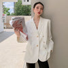 LANMREM 2023 Women Autumn Double Breasted Patchwork Fake Two Piece Notched Solid Color Ladies Blazer 2J269
