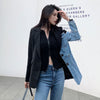 LANMREM Biker Jacket Denim Motorcycle Women Irregular Coat Temperament Tide Autumn Patchwork 2022  2K2313