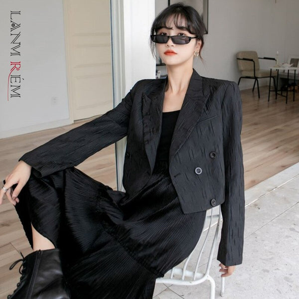 LANMREM Dark Three-dimensional Composite Fabric Chic Suit Short Coat Women's 2022 Spring Notched Blazer Female 2C630