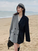 LANMREM Irregular Blazers For Women Notched Double Breasted Color Block Plaid Coats Female Clothing Autumn 2R7681