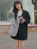 LANMREM Irregular Blazers For Women Notched Double Breasted Color Block Plaid Coats Female Clothing Autumn 2R7681