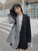 LANMREM Irregular Blazers For Women Notched Double Breasted Color Block Plaid Coats Female Clothing Autumn 2R7681