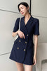 LANMREM Loose Fit Temperament 2022 Lapel Collar High Waist Short Sleeve Dress Women Spring Arrive 2K22085