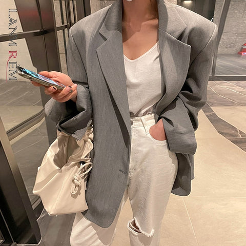 LANMREM  Blazers  Women's Design Sense  Casual Lapel Long Sleeve Loose Fit  Jacket Tide autumn winter 2022 2P9502