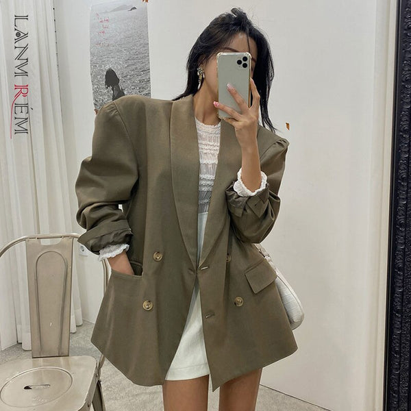 LANMREM Women Blazers Korean Design Sense Lapel Long Sleeve Loose Fit  Jacket Tide Spring Autumn 2022 2P9501