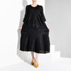 LANMREM Solid Color V-neck Seven-point Sleeve Three-dimensional Pleated Plus Woman Dress Casual 2022 autumn TV738