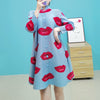 LANMREM Stand Collar Pleated Dress With Red Lips 2022 Spring Autumn Single Breasted Loose Casual Dresses For Female 2M203