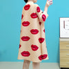 LANMREM Stand Collar Pleated Dress With Red Lips 2022 Spring Autumn Single Breasted Loose Casual Dresses For Female 2M203