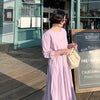 LANMREM Women Purple Drawstring Pleated Mid-Dress Round Neck Three Quarter Loose Fit Tide autumn winter 2022 2E1424