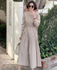 LANMREM Women Purple Drawstring Pleated Mid-Dress Round Neck Three Quarter Loose Fit Tide autumn winter 2022 2E1424