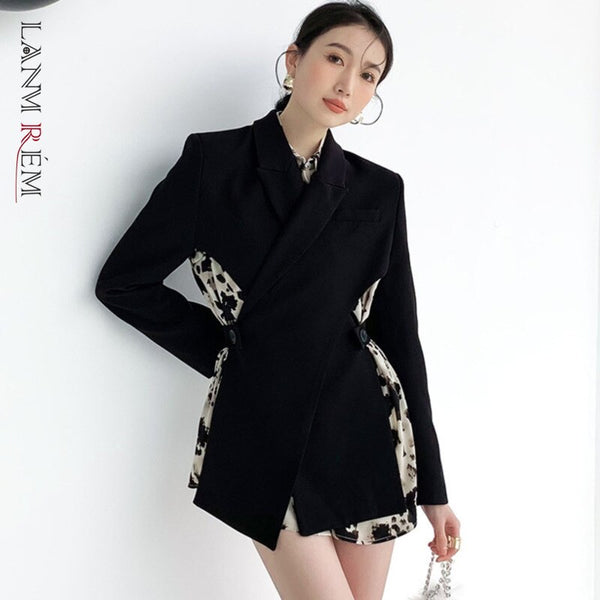 LANMREM Women's 2022 Spring Autumn Black Jacket Backside Hollow Out Elegant Tops For Female Ladies Casual Style 2A3268