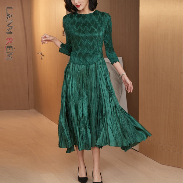 LANMREM Women's Dress Folds Design Loose  Long Sleeve Female Elegant Dresses 2022 autumn winter 2D1464