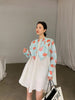 LANREM red Fish scale sequin small round-neck loose all-match above knee casual dress for female autumn tide 2A1423