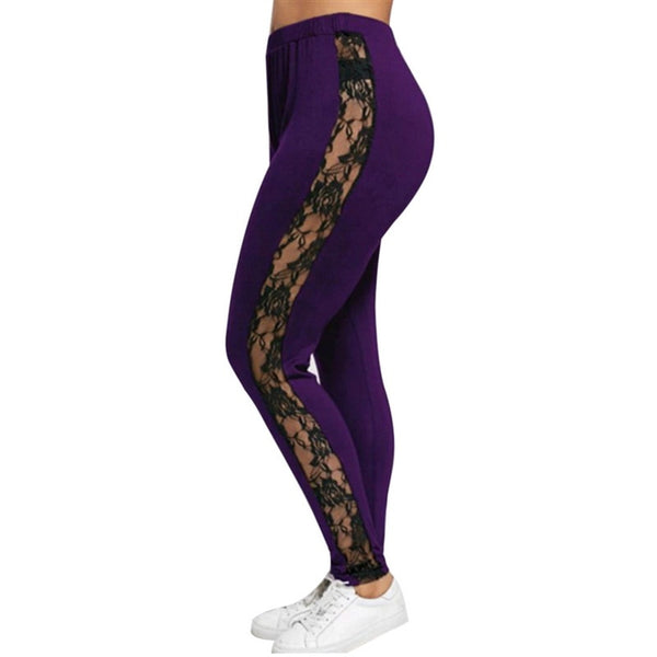 Fashion Skinny Legging Women Lace Patchwork Fittness Leggins Female Hollow Out Pencil Pants Trousers Plus Size 3XL
