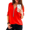 New Summer Fashion Women Shirts Elegant Short Sleeve Sexy V Neck Zipper Casual Tee Shirts Tops Female Clothing