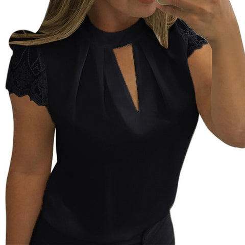 2022 New Summer Women Lace Printed Blouse Shirt Short Sleeve Casual Slim Chiffon Shirts Blusas Top Mujer Plus Size 3XL