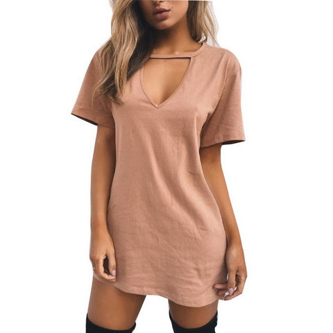 Sexy V Neck Cotton Summer Dresses Female Solid Casual Loose Dress Women A-Line Mini Vestidos Plus Size 3XL