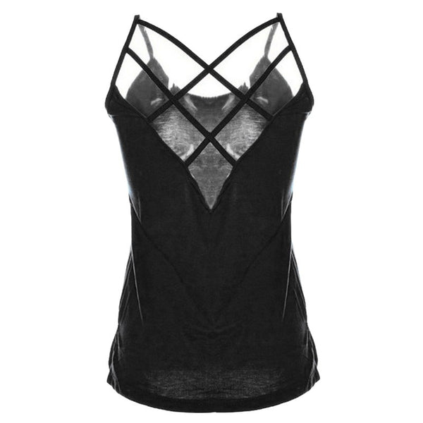 Back Hollow Out Sexy Crop Top Women Sleeveless Knitted Cotton Tank Top Summer Black Lace Up Tee Tops Female Vest