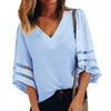 Elegant Women V Cut Neck Patchwork Lace Shirts Sexy Stand Collar Pleated Blouse Summer Women Workwear Casual Shirt Tops
