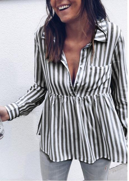 Fashion Striped Women Blouse Deep V-neck Casual Long Sleeve Women's Blusas 2022 Loose Female Blouses Women Shirts Tops